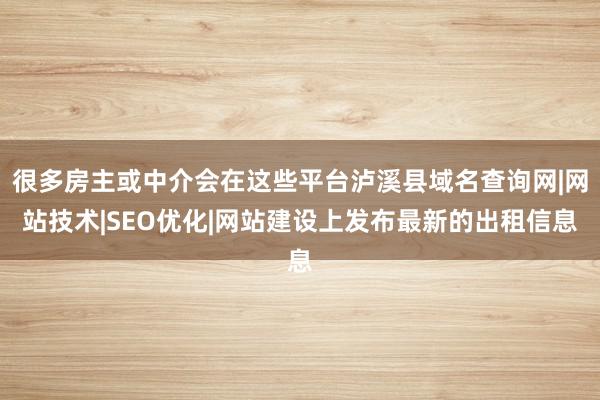 很多房主或中介会在这些平台泸溪县域名查询网|网站技术|SEO优化|网站建设上发布最新的出租信息